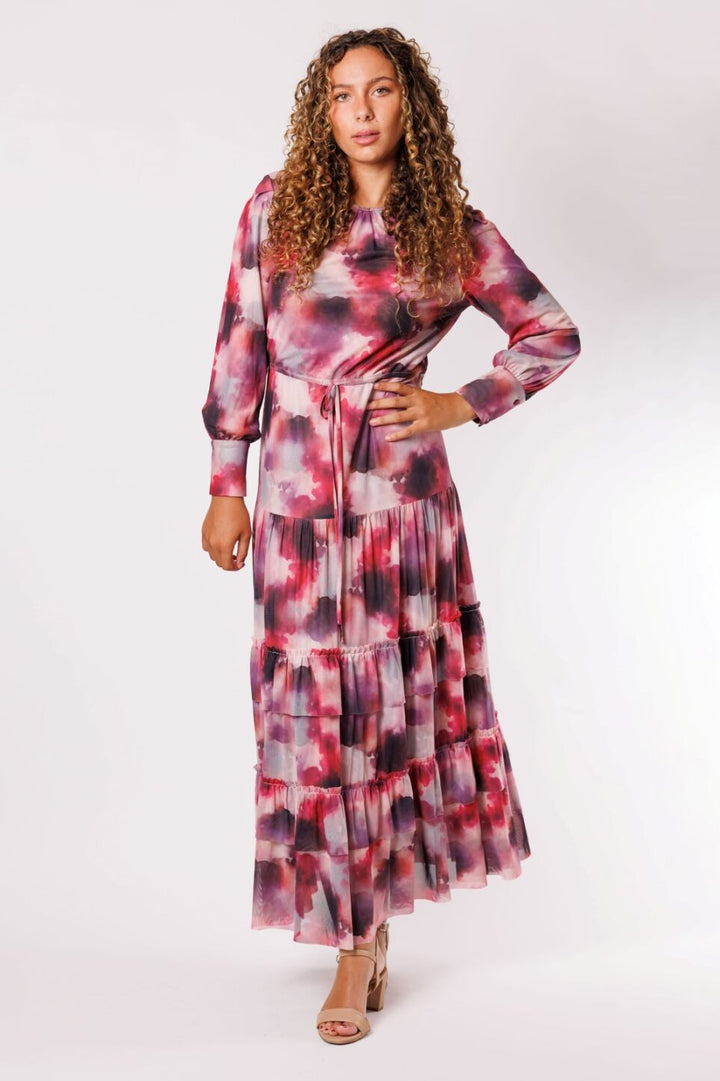 Mesh Print Drawstring Dress 001