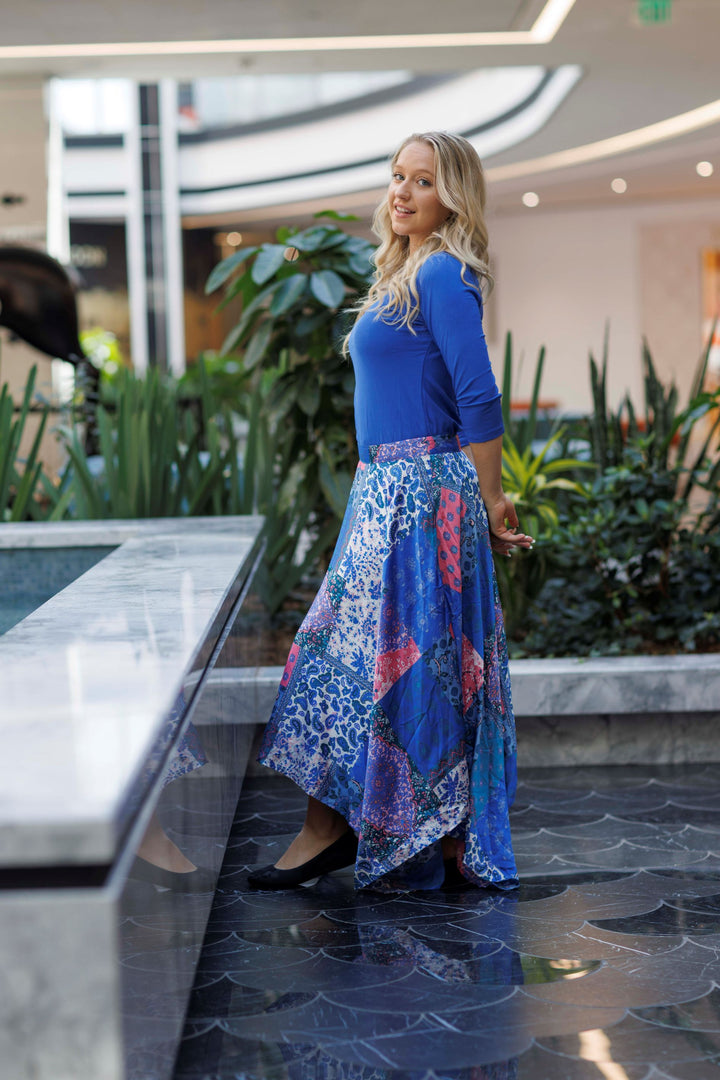 Royal Asymmetrical Print Skirt 098