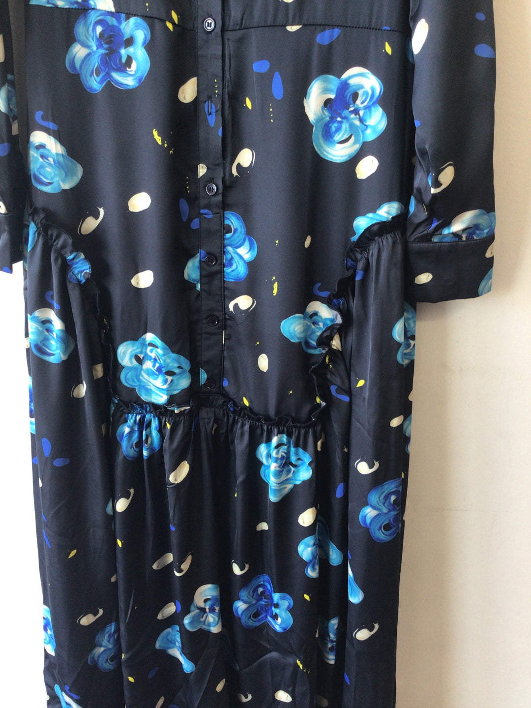 Blue Floral Print Satin Dress 355