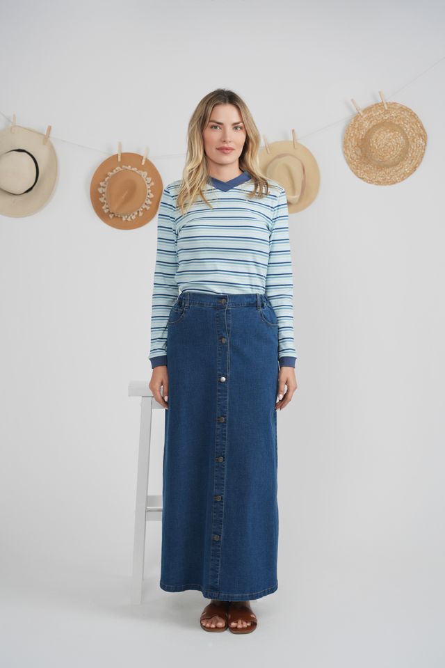 Striped V Neck Tee 2033