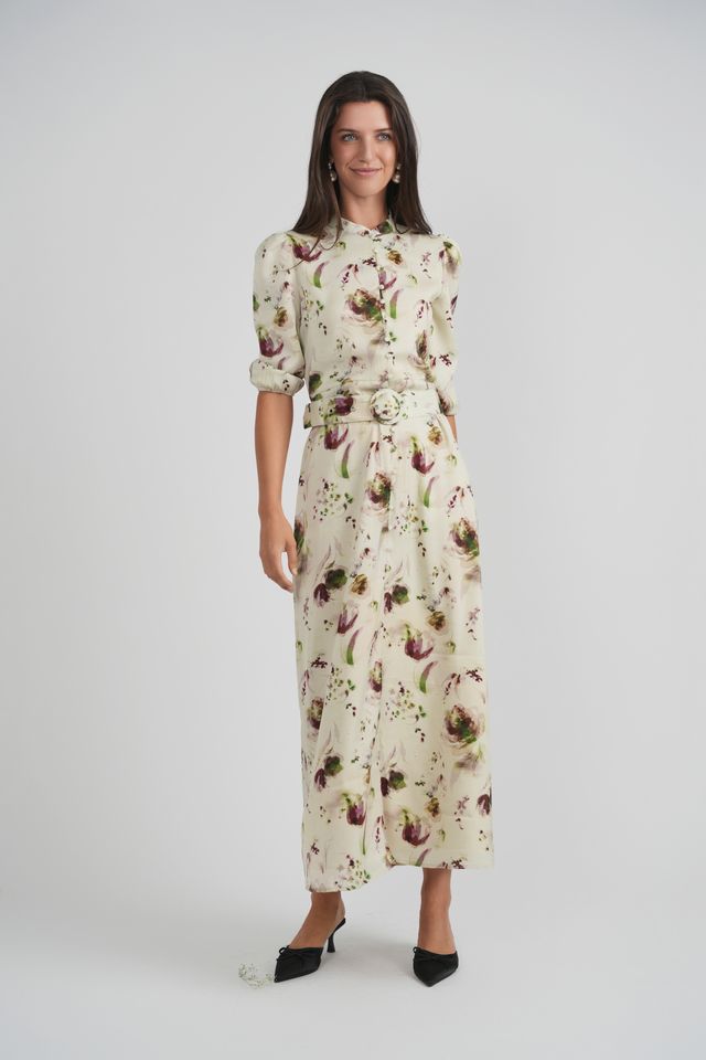 Cream Printed Button Dress 1918