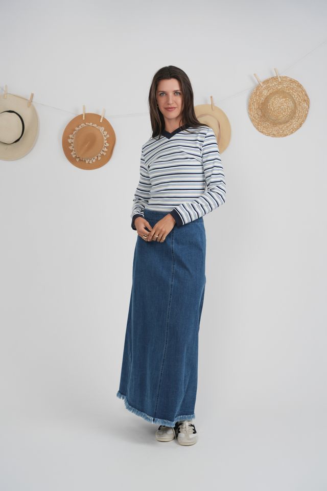 Striped V Neck Tee 2033