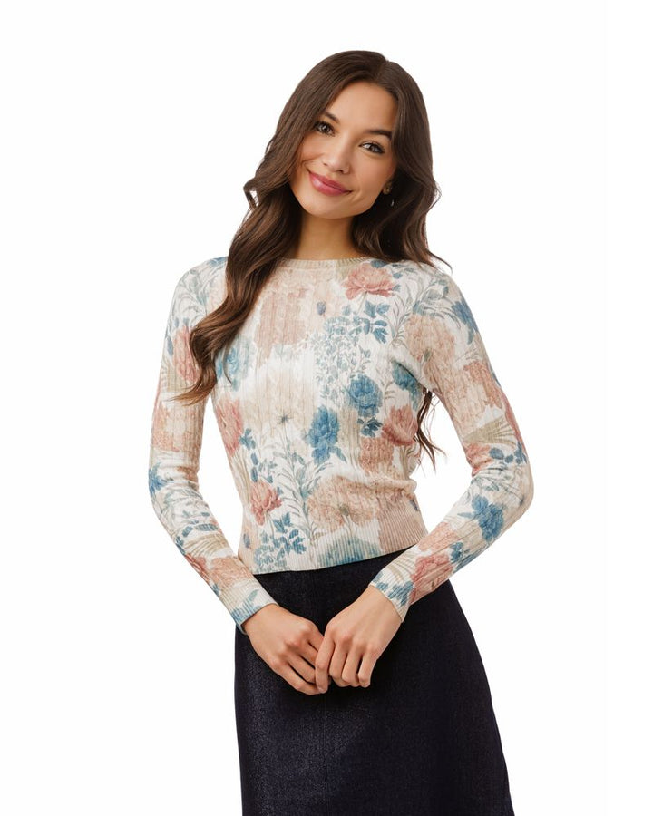 Colorful Floral Cable Knit Top 6802