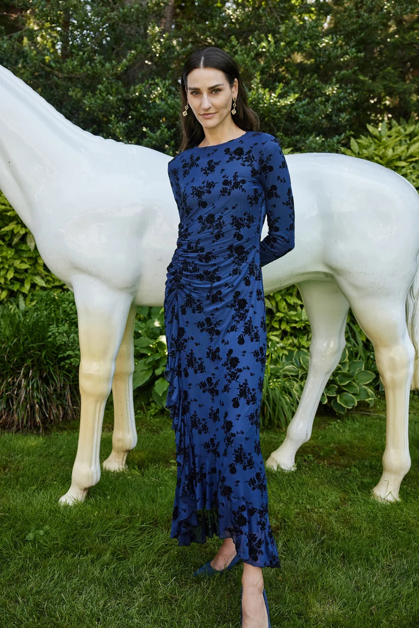 Janet Navy Velvet Floral Dress