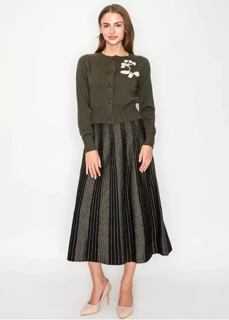 Olive Cardi w/ Leaf Detail 4928