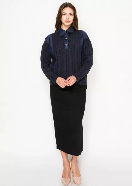 Cable Knit Sweater Navy 4962