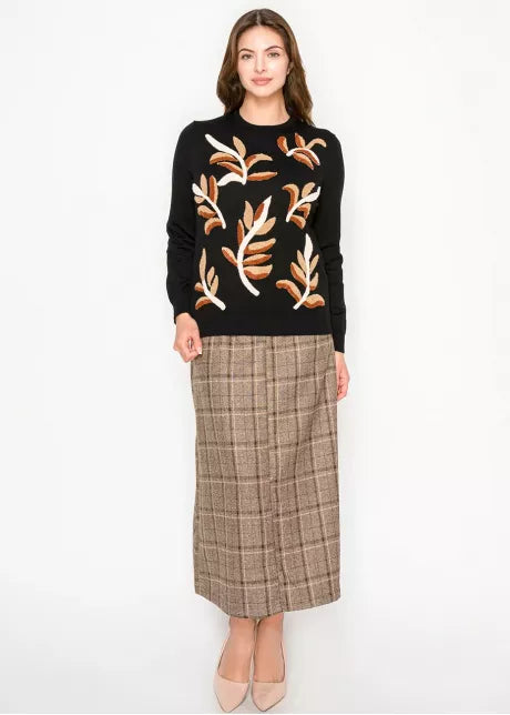 Black with Leaf Detail Sweater 5117