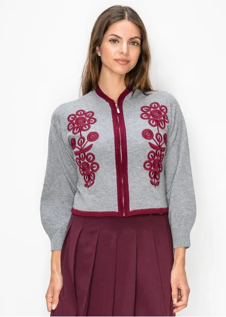 Embroidered Zip Cardigan 5186