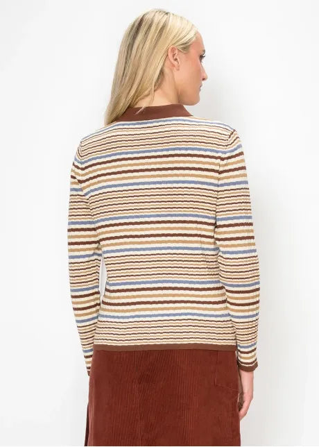Multi Stripe Zip Cardigan with Collar 5527