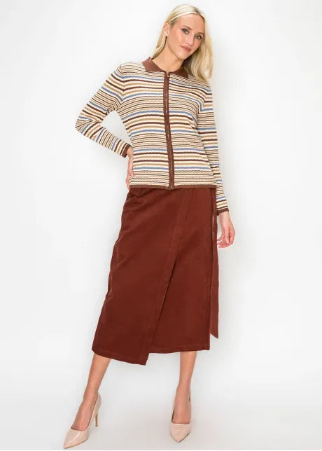 Multi Stripe Zip Cardigan with Collar 5527