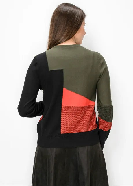 Geometric Panel Sweater in Olive 5538