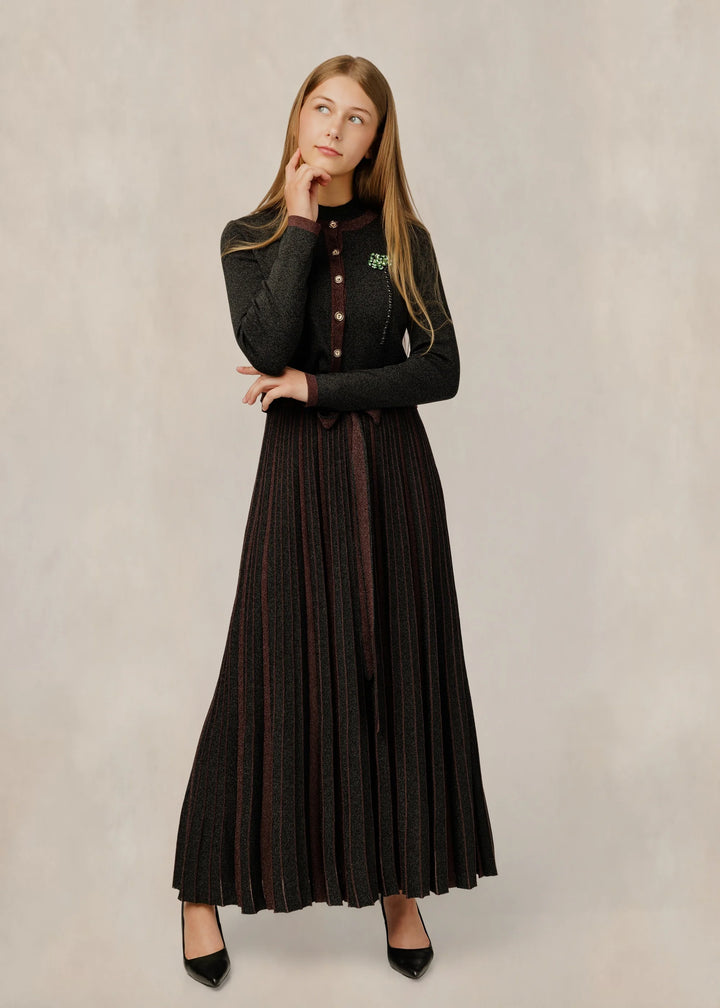 Pleated Knit Jumper w/ Cardigan