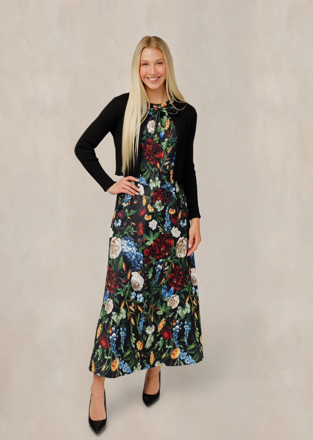 Colored Floral Jumper w/ Blk Cardi 329