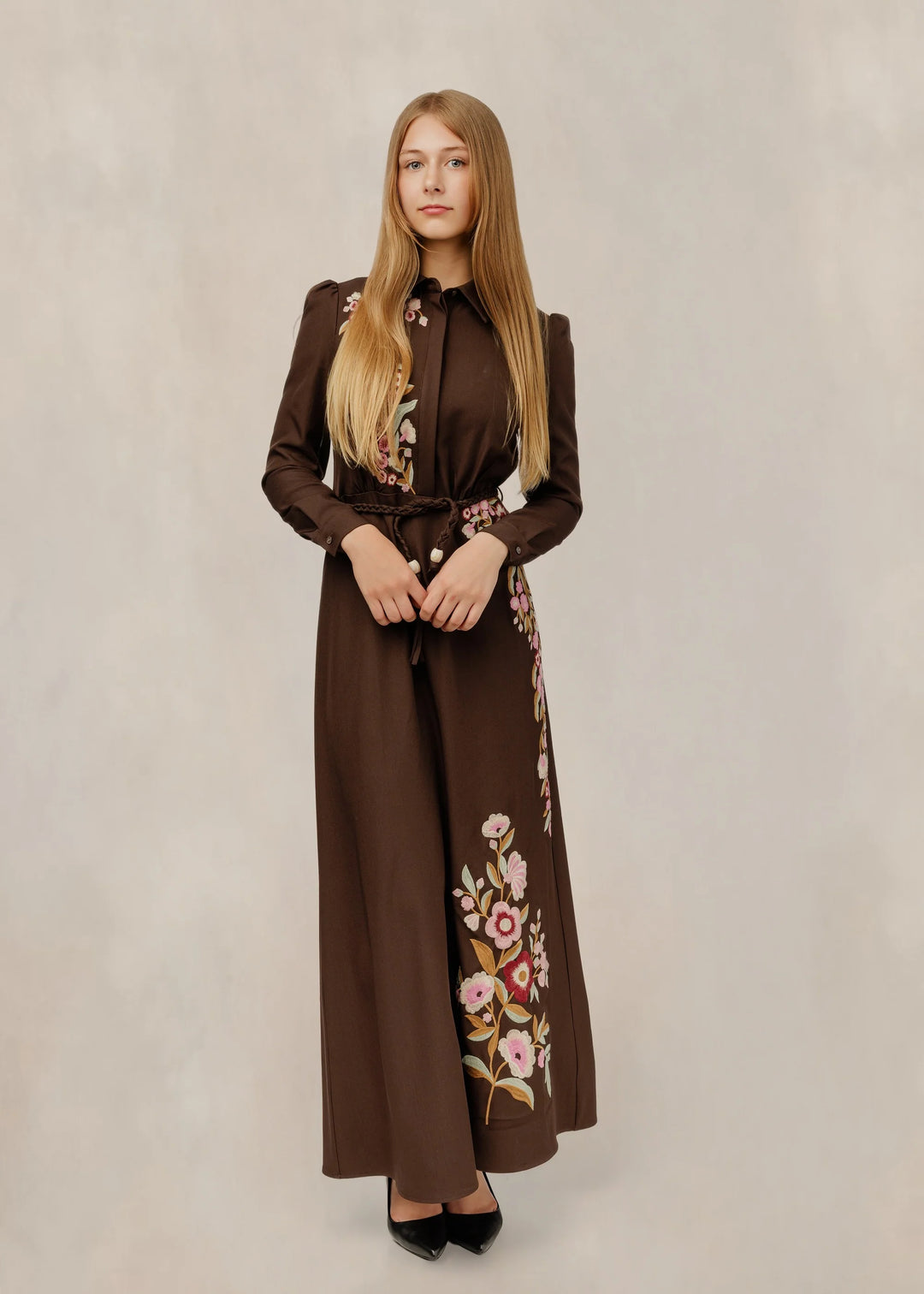 Brown Embroidered Dress 058