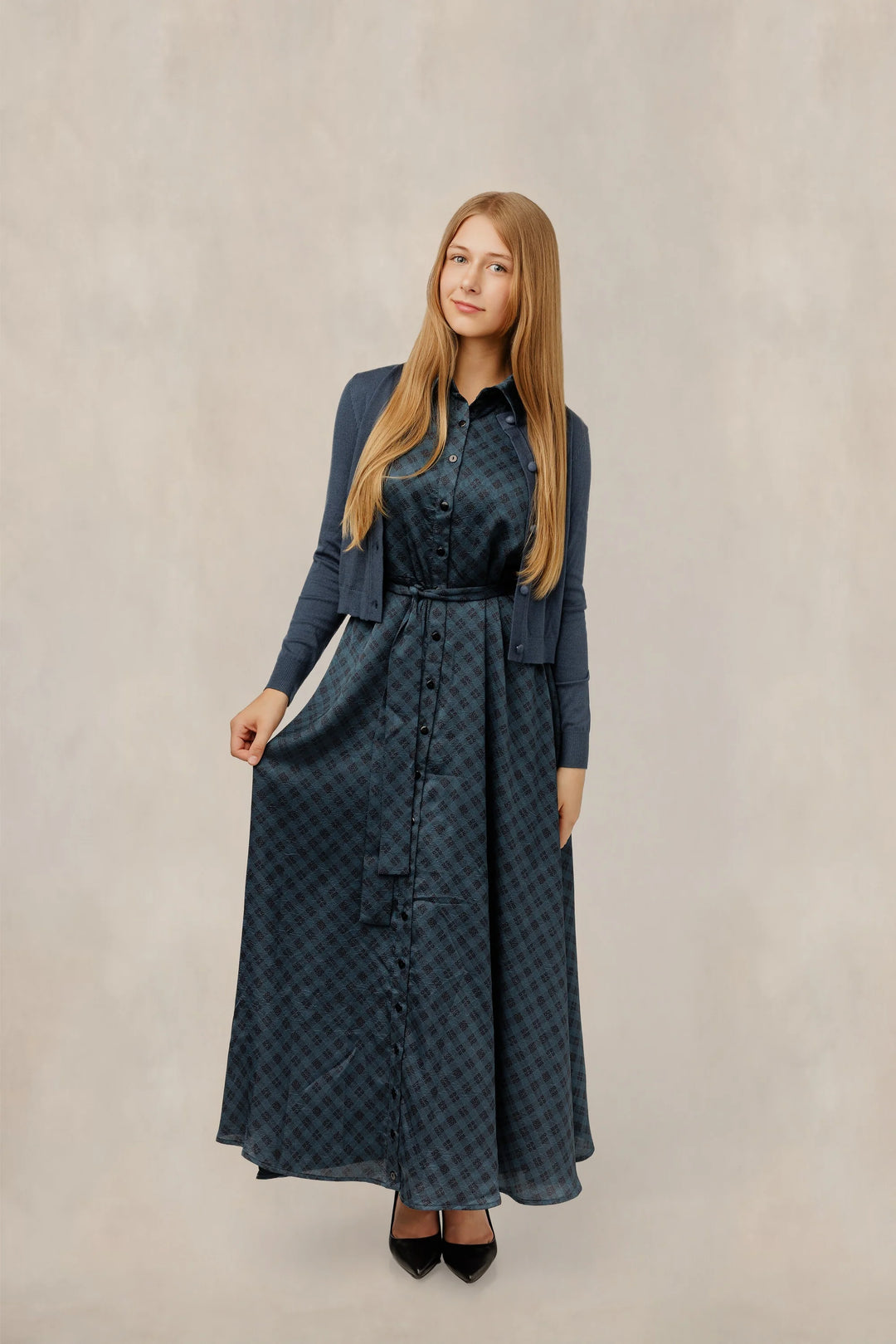 Teal Plaid Jumper W/ Cardi 085