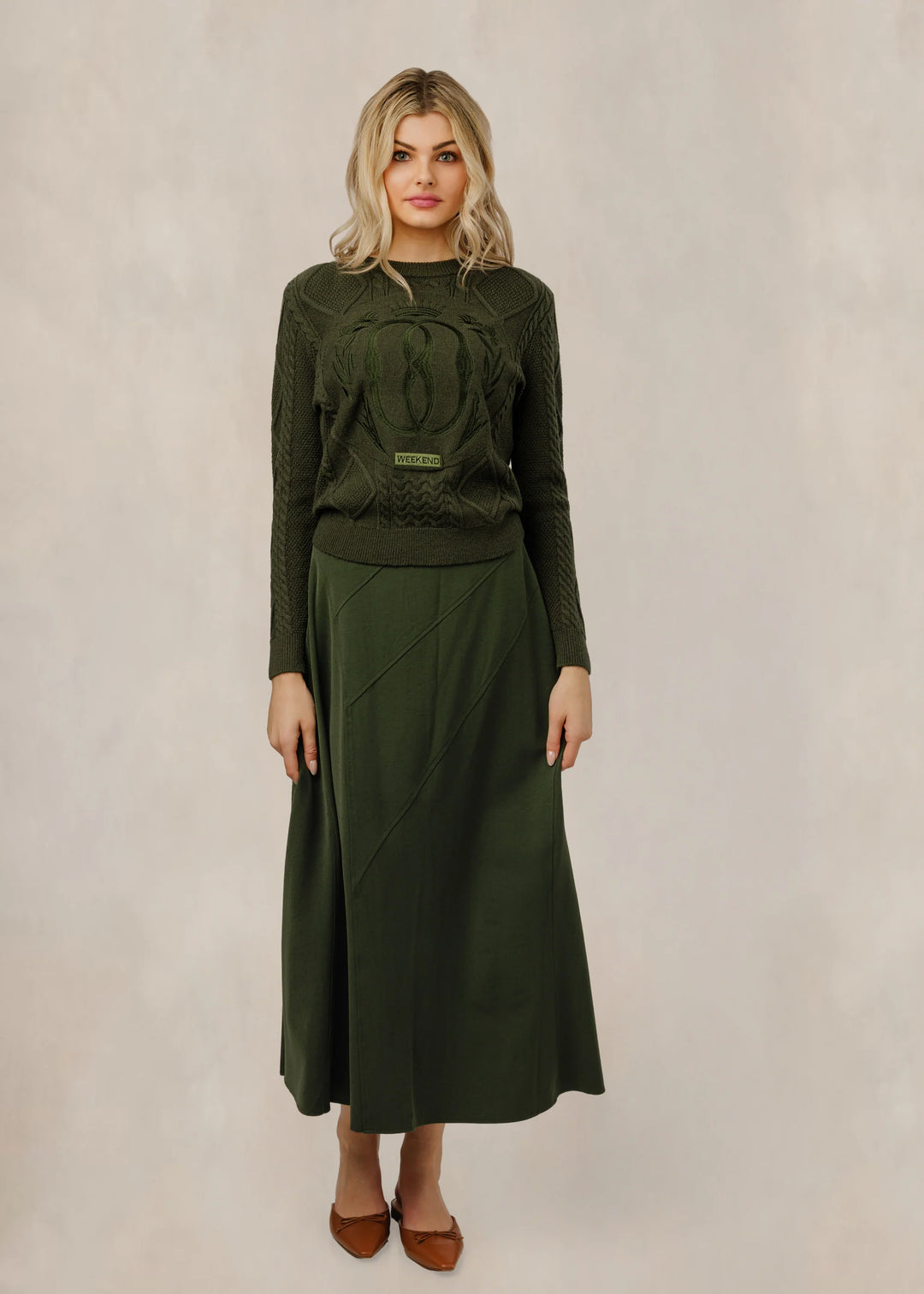 Olive Diagonal Seam Skirt 025