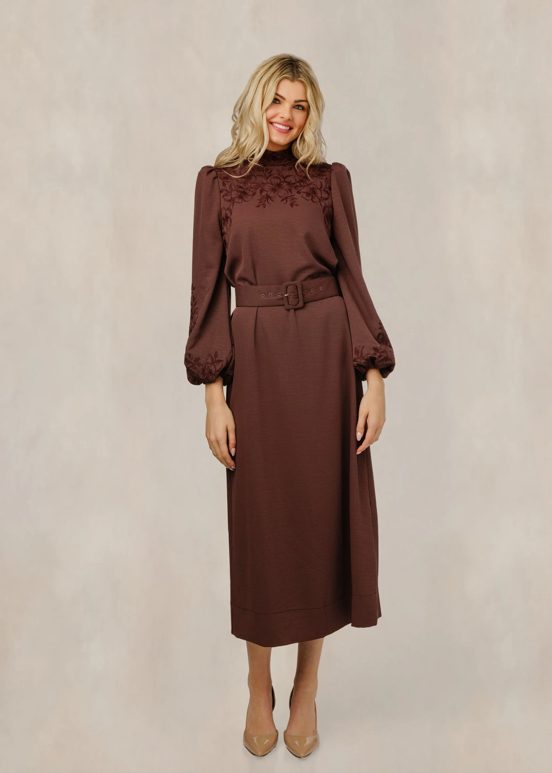 Brown Dress w/ Floral Design 181