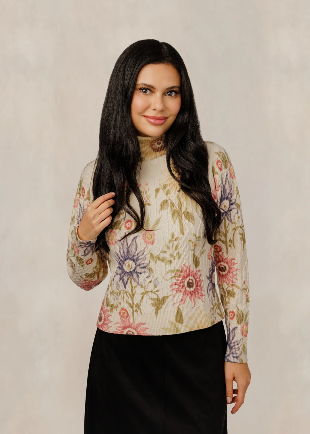 Cable Knit Floral Sweater 401