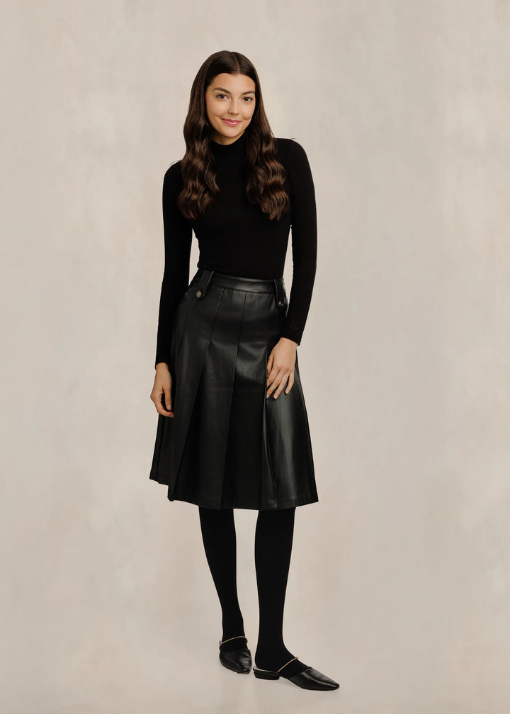 Black Knee length Leather Skirt 668