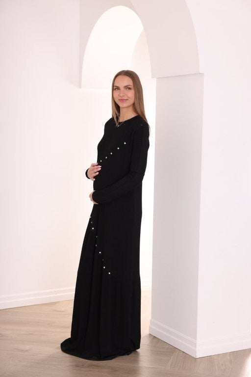 Maternity Black Ribbed Robe 7324