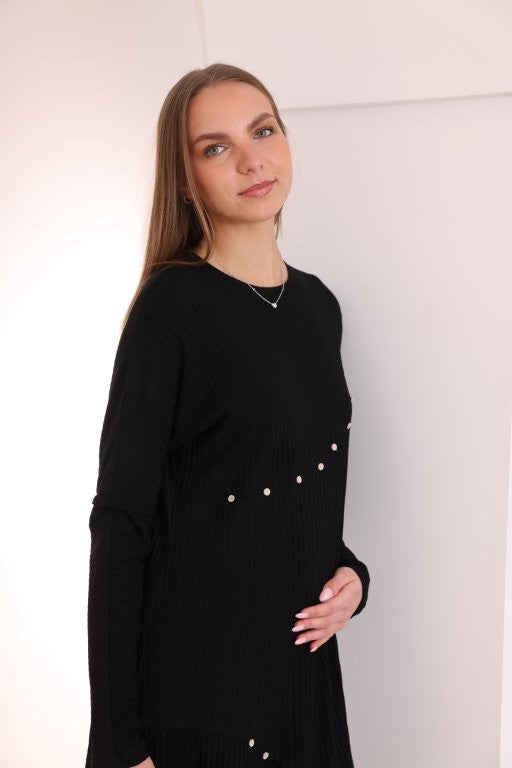 Maternity Black Ribbed Robe 7324