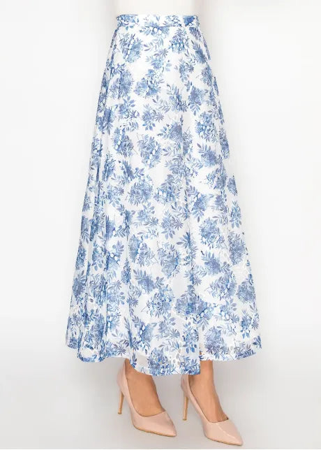 Blue Floral Lace Skirt Sk1013