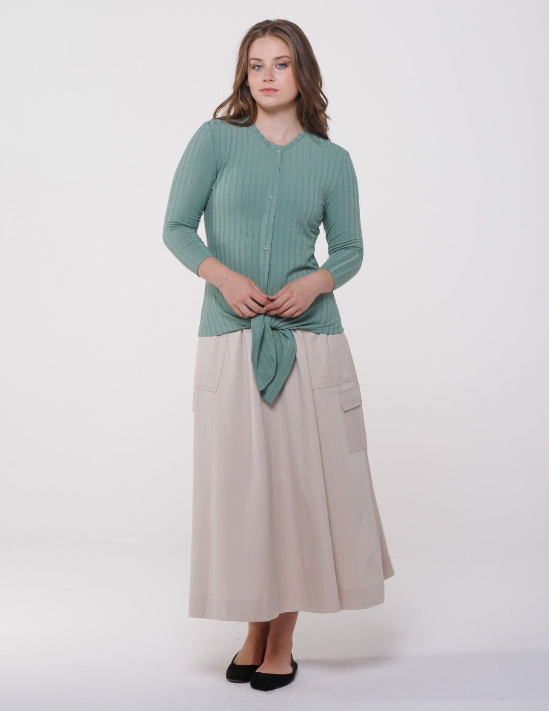 Button Down Tie Waist Top 703