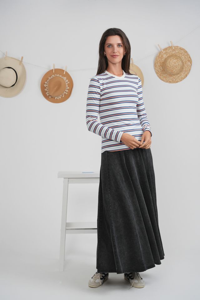 V neck Striped Tee by Faves 2063