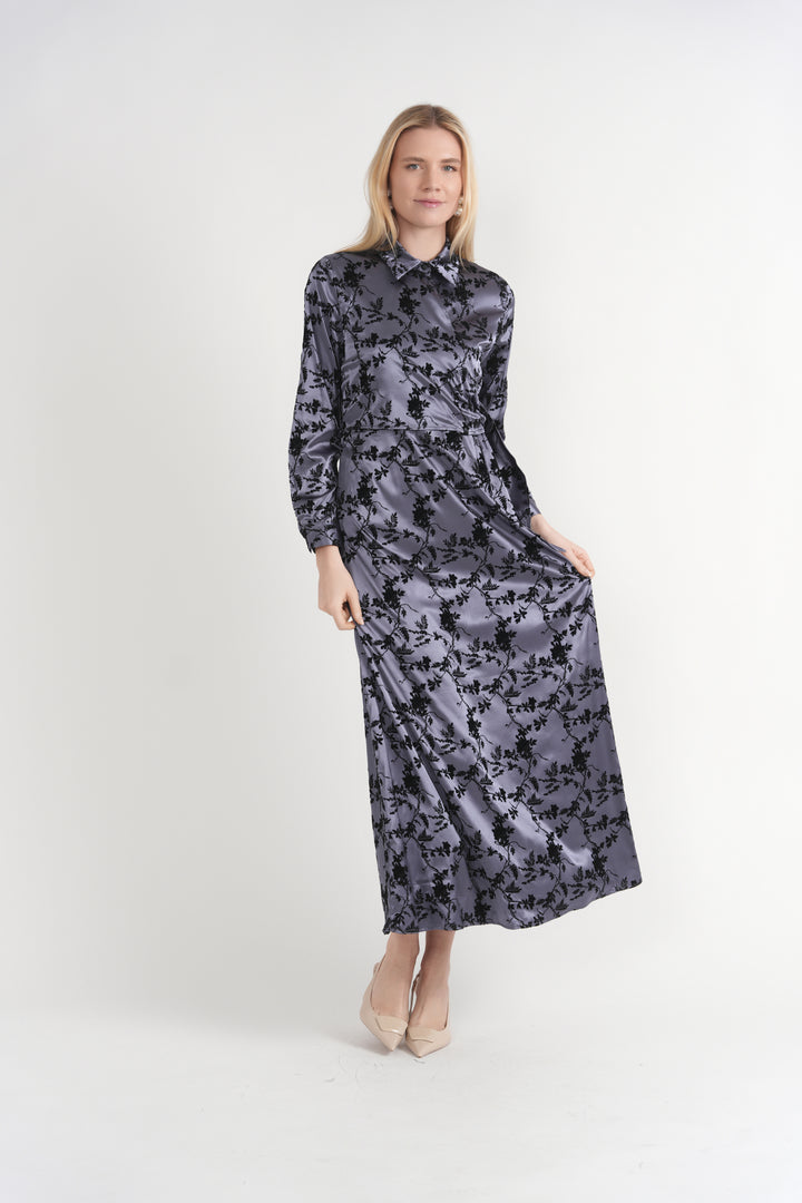 Steel Blue Satin Dress 156