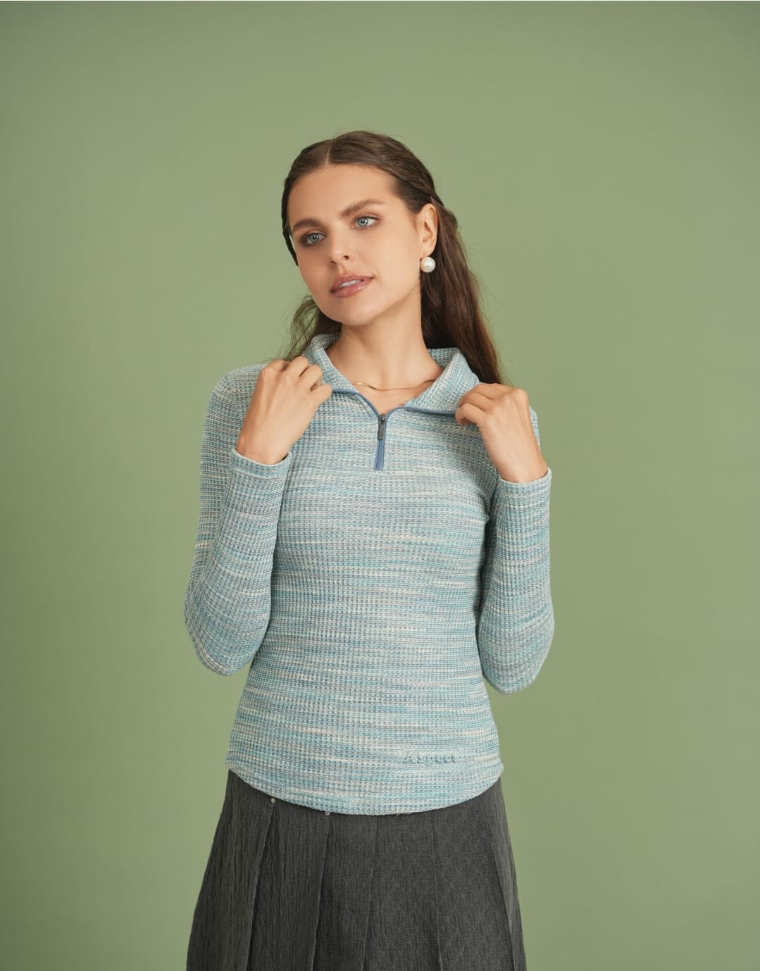 Waffle Zip up Top 7029