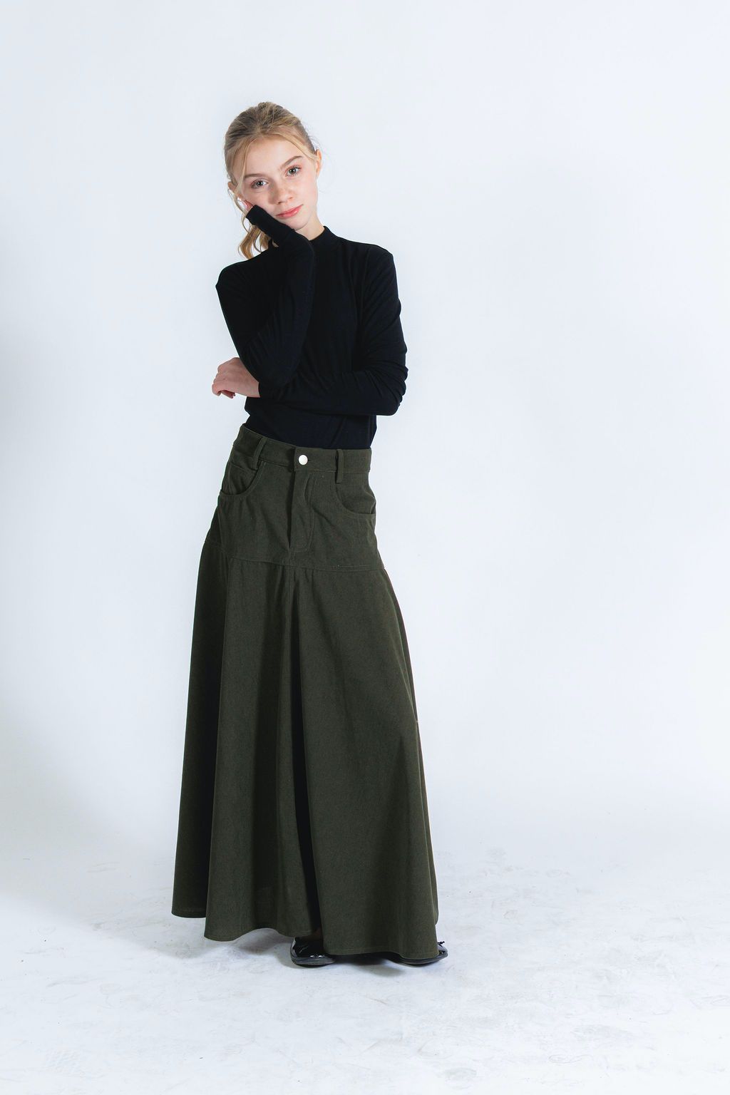 Olive Corduroy Skirt 341