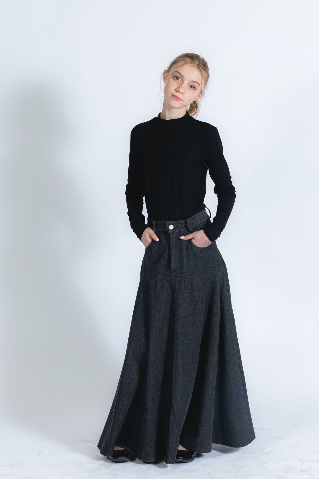 Black Denim Pocket Skirt 342