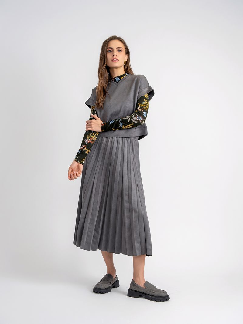 Crinkle Pleated Corduroy Skirt Midi 7064M