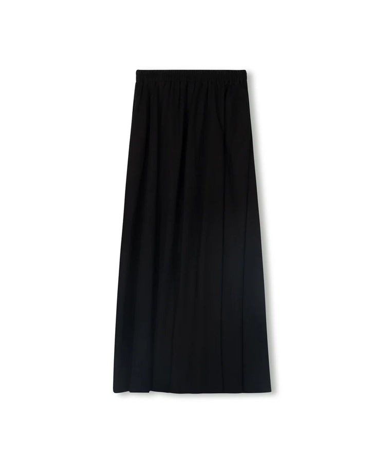 Gathered Elastic Waist Maxi Denim Skirt