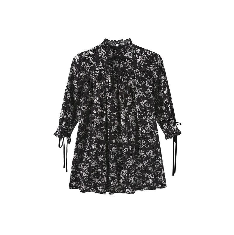 Ruffle Neck Floral Dress