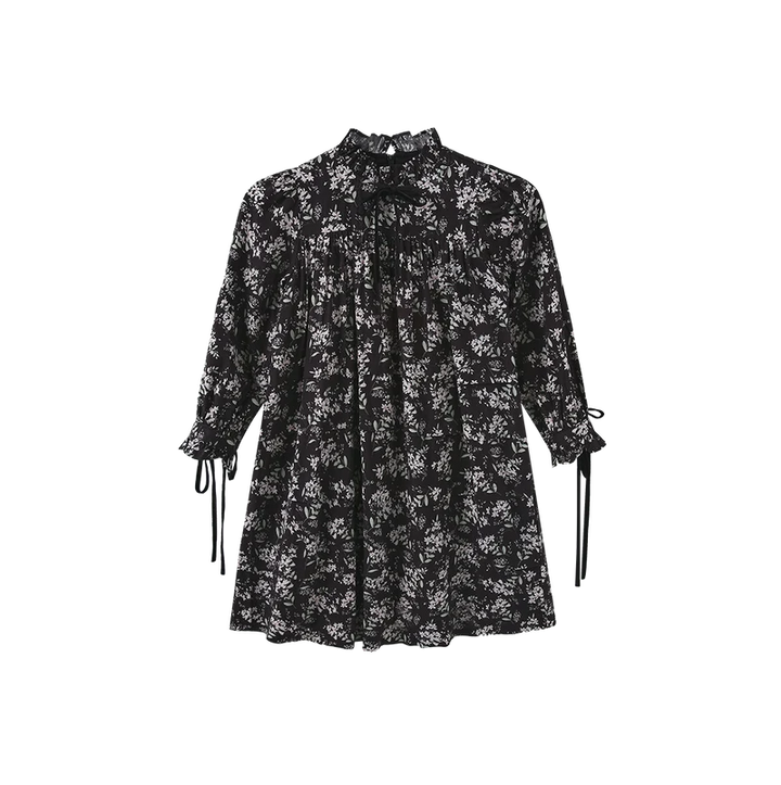 Ruffle Neck Floral Dress