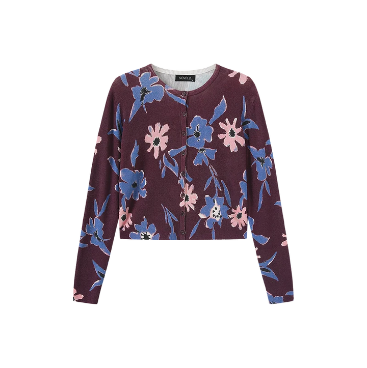 Floral Burgundy Knit Cardigan