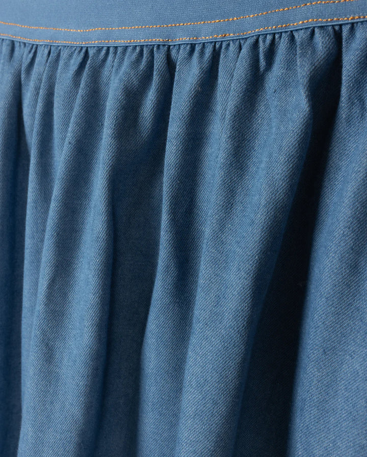 Denim Wide Elastic Band Midi Skirt