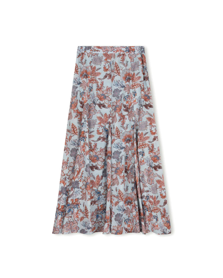 Blue Floral Print Maxi Flair Skirt