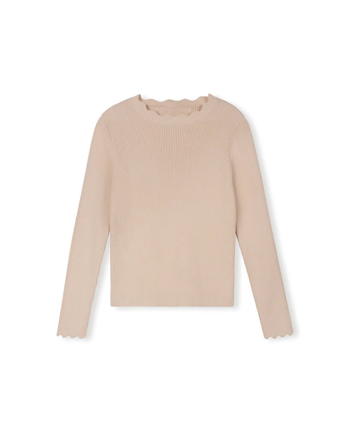 Thin Ribbed Scalloped Trim Sweater