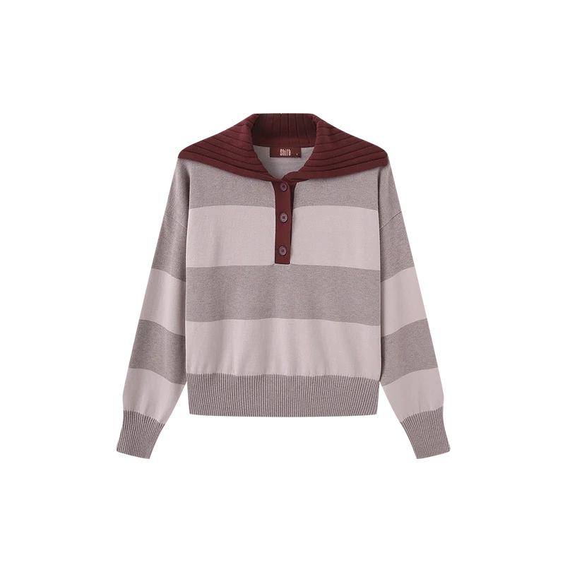 Stripe Contrast Collar Knit Sweater