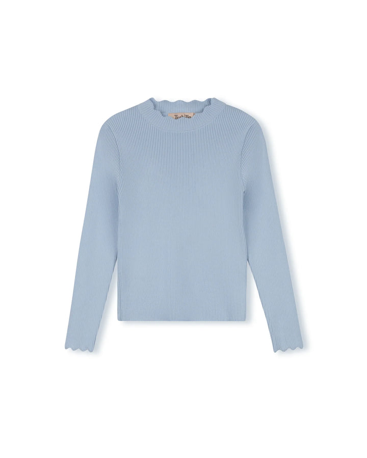 Thin Ribbed Scalloped Trim Sweater