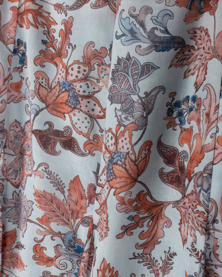 Blue Floral Print Maxi Flair Skirt