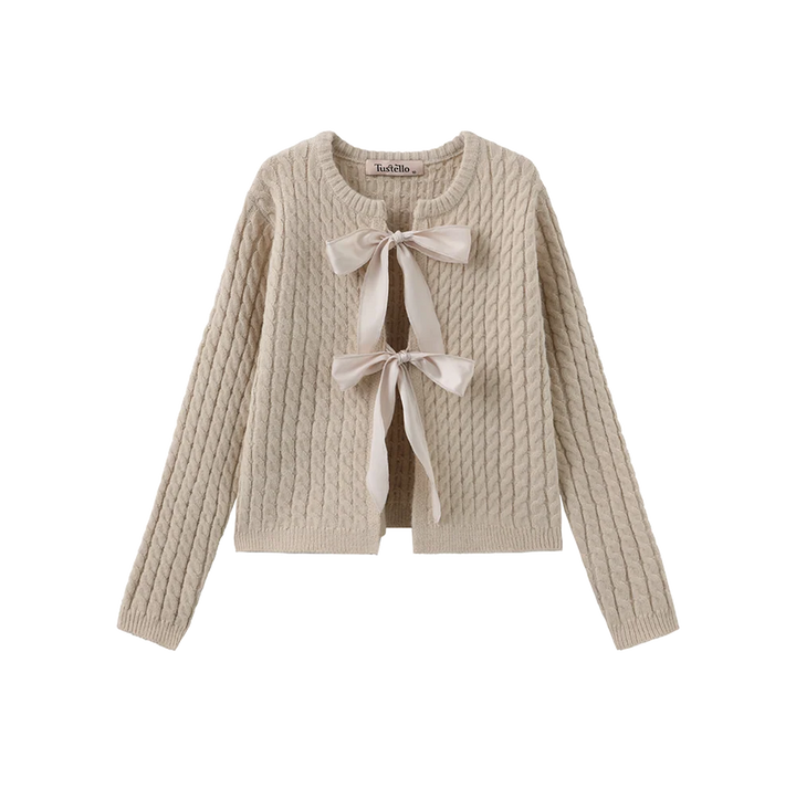 Cable Knit Bow Closure Cardigan