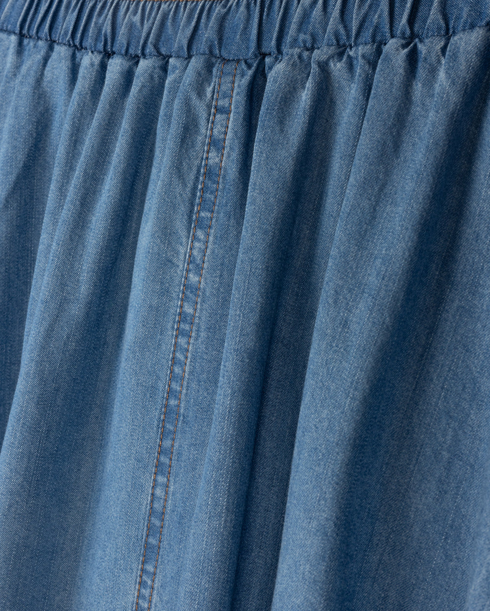Gathered Elastic Waist Maxi Denim Skirt
