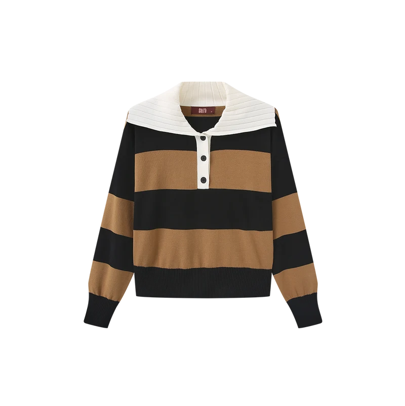 Stripe Contrast Collar Knit Sweater