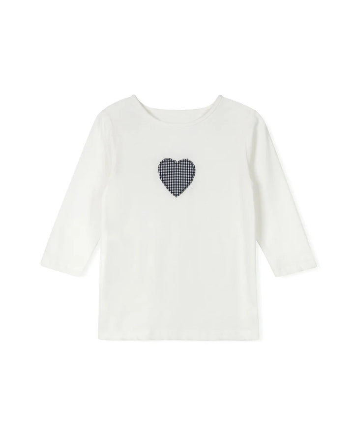 Checked And Bow Heart Patch T-shirt
