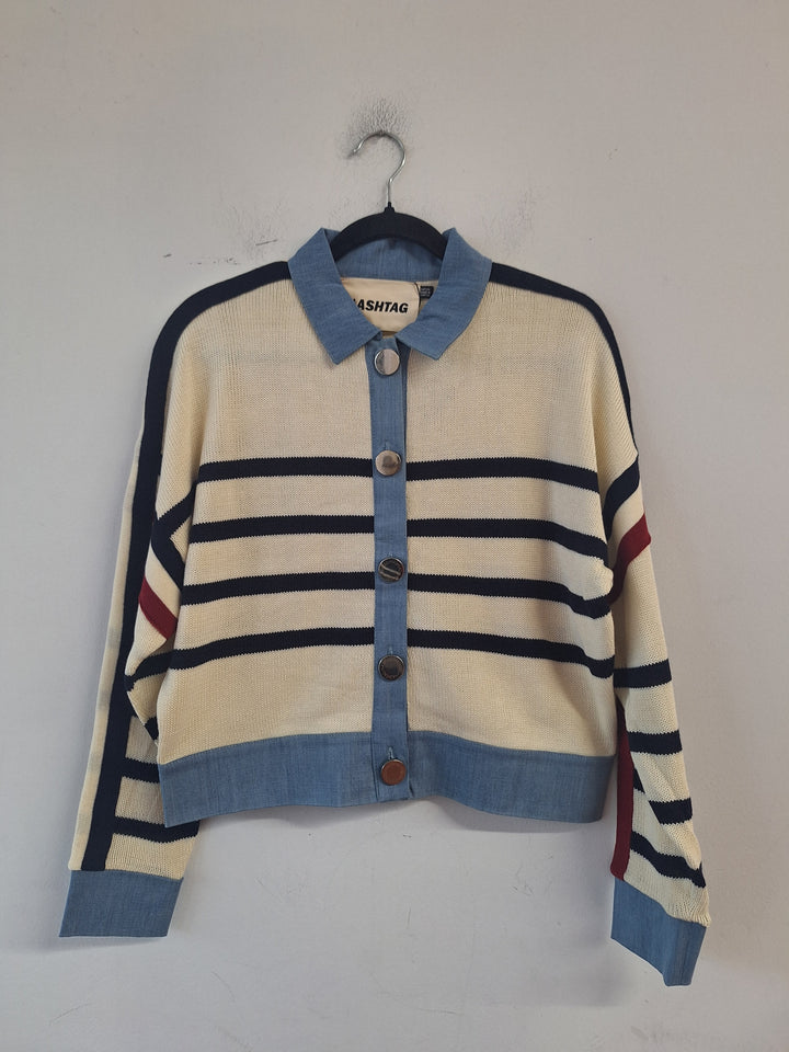Striped Knit Denim Combo Top 744