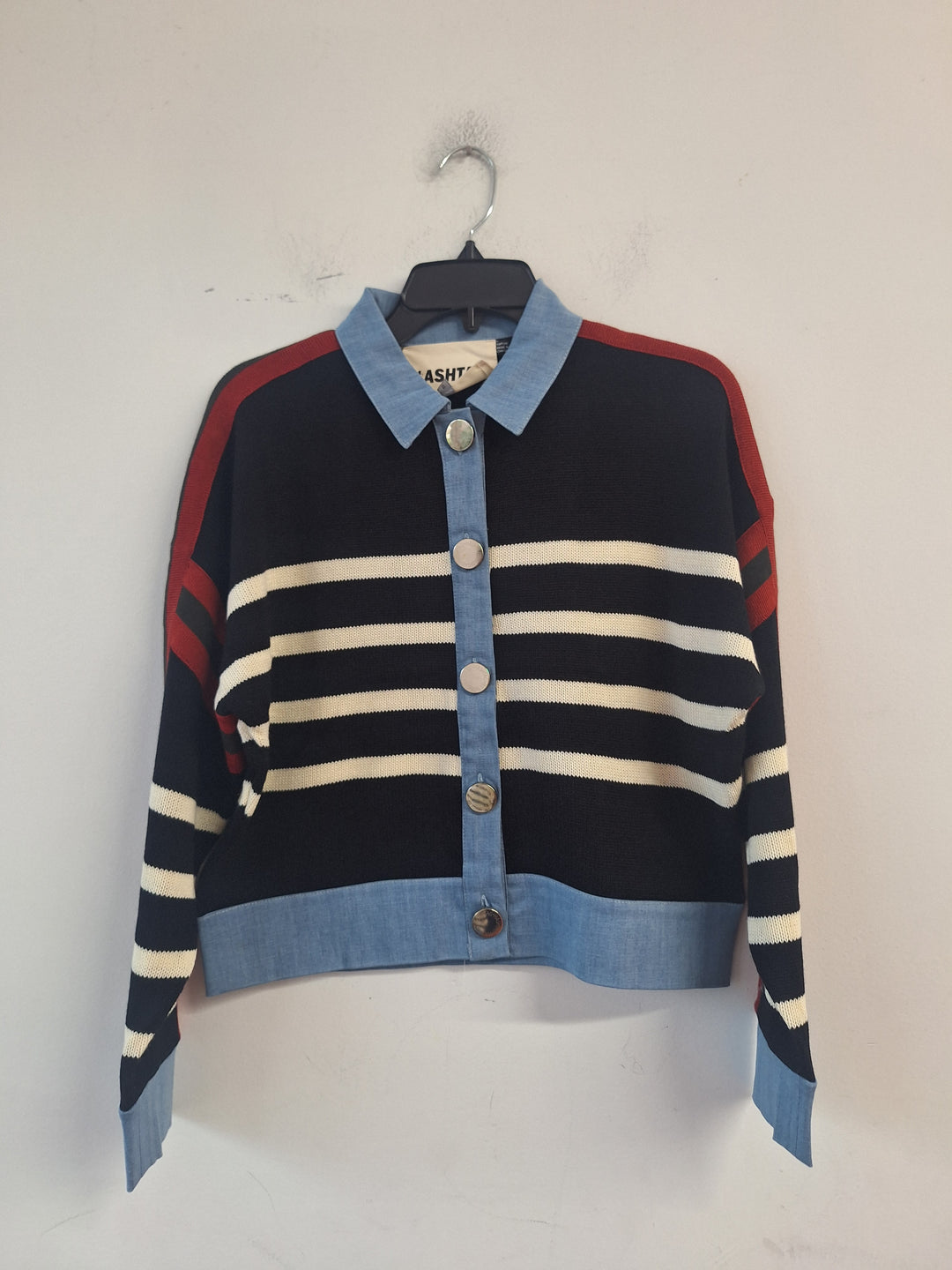 Striped Knit Denim Combo Top 744