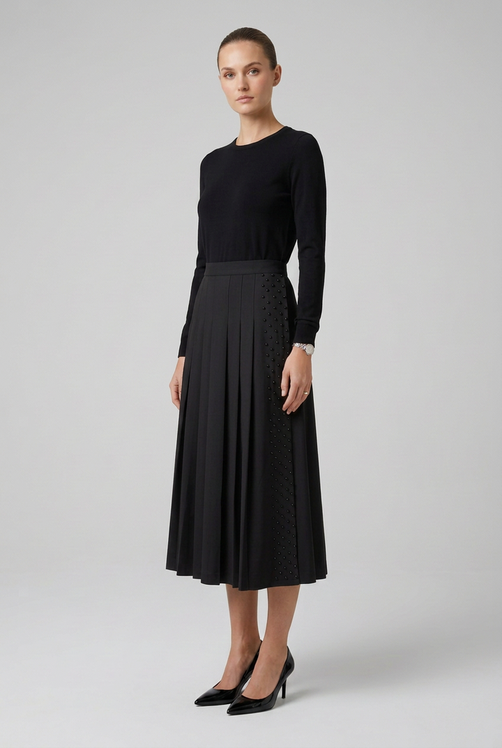 Black Pleated Skirt with Studs 104